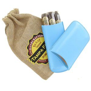 Tampa Fuego Genuine Leather Lined Light Pale Blue Cigar Case